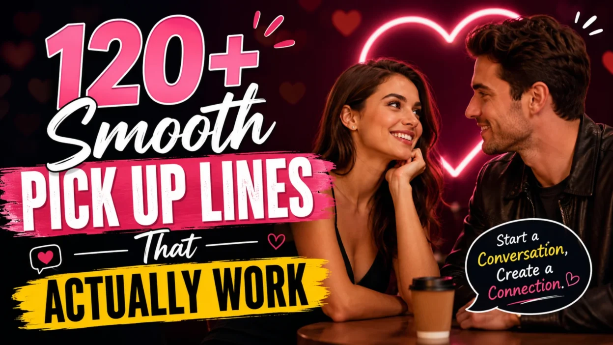 120+ smooth pick up lines with a smiling couple enjoying a romantic conversation in a cozy café setting