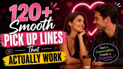 120+ smooth pick up lines with a smiling couple enjoying a romantic conversation in a cozy café setting
