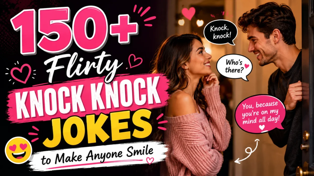 150+ flirty knock knock jokes with a smiling couple sharing playful conversation and romantic vibes