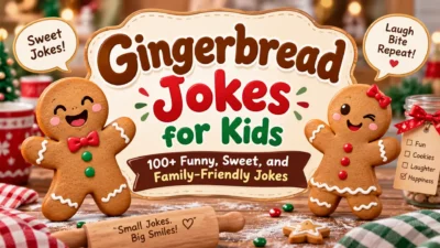 Cute gingerbread cookies with funny faces and bows, surrounded by holiday decor, perfect for kids