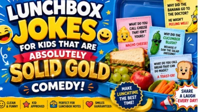 Lunchbox jokes for kids with funny food jokes, colorful cartoon characters, and playful lunch ideas