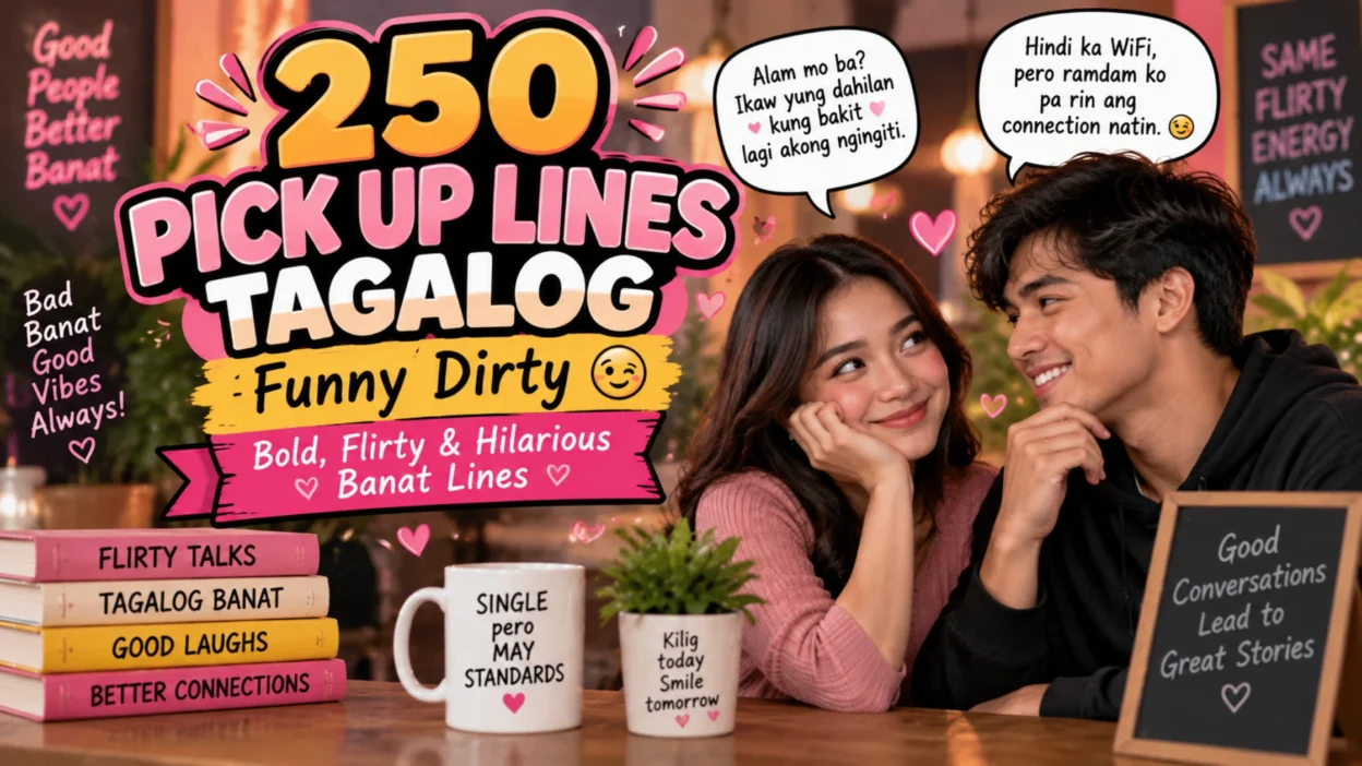 250 Tagalog pick up lines featuring funny, flirty banat lines and a smiling Filipino couple