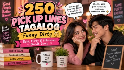 250 Tagalog pick up lines featuring funny, flirty banat lines and a smiling Filipino couple