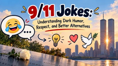 9/11 jokes graphic exploring dark humor, respect, and better alternatives with memorial imagery
