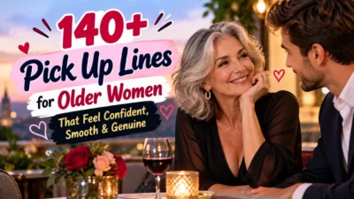 Older woman smiling on a romantic date for confident and genuine pick up lines for older women